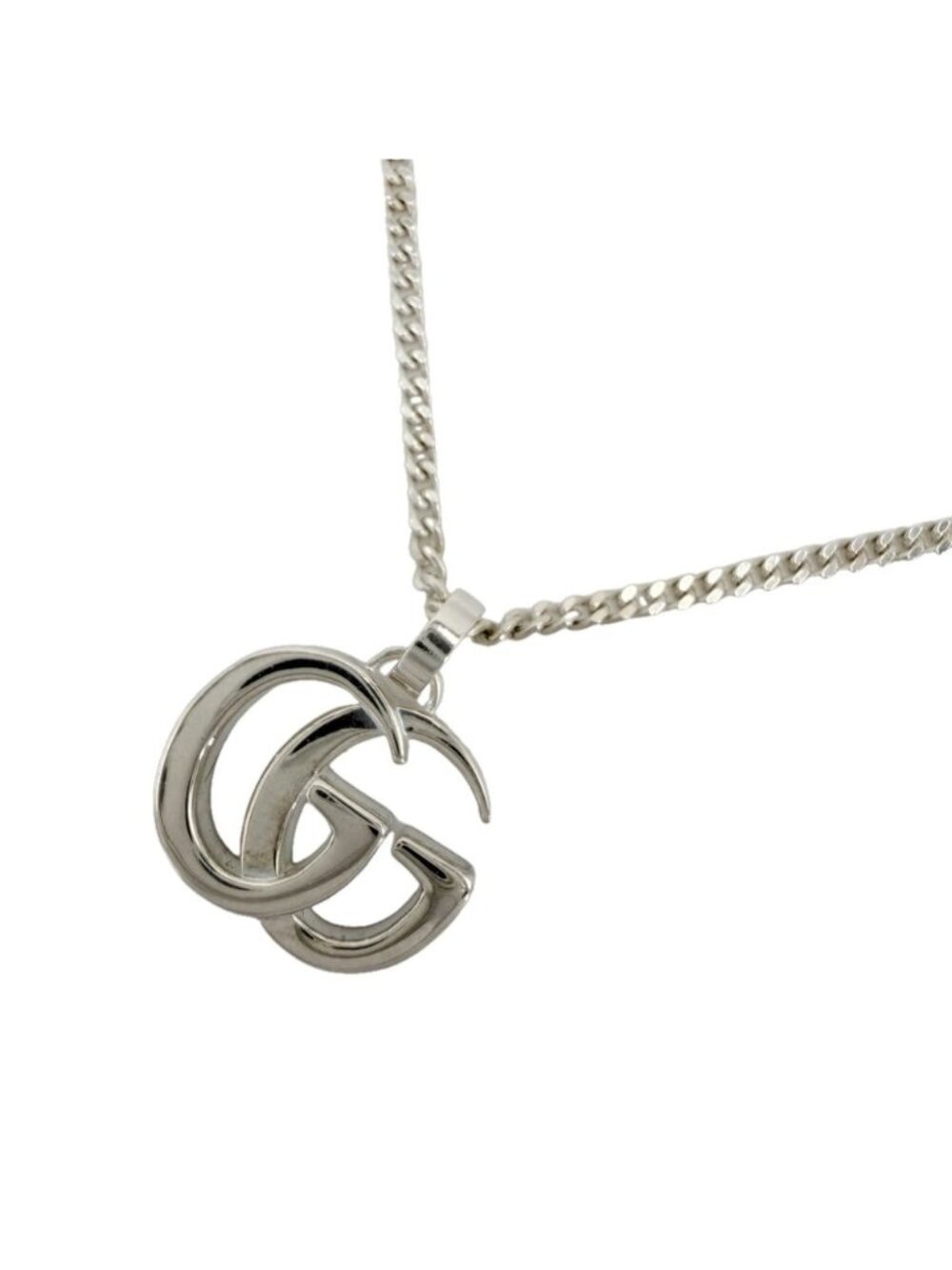 Gucci Necklace Double G GG Pendant Adjustable 925 Sterling Silver